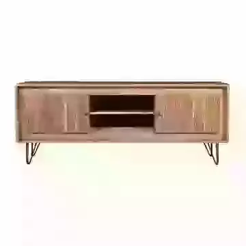 Japandi Style Large TV Unit with Ribbed Detailing and Metal Legs